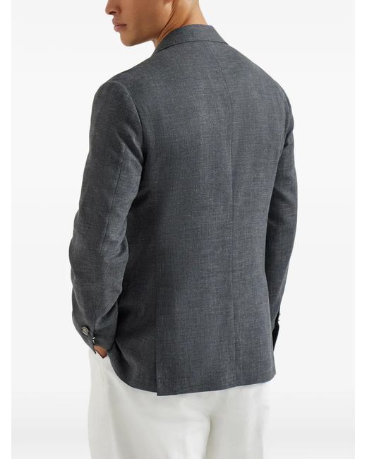 Brunello Cucinelli Blue Slubbed Buttons Blazer for men