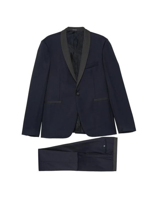Tagliatore Blue Shawl-Lapel Single-Breasted Wool Suit for men