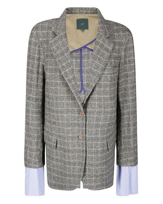 Jejia Gray Birkin Check-Pattern Double-Cuff Blazer