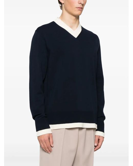 Jil Sander Blue V-Neck Sweater for men