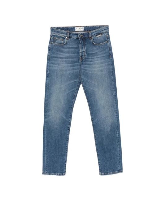 Iceberg Blue Faded Logo-Patch Jeans for men