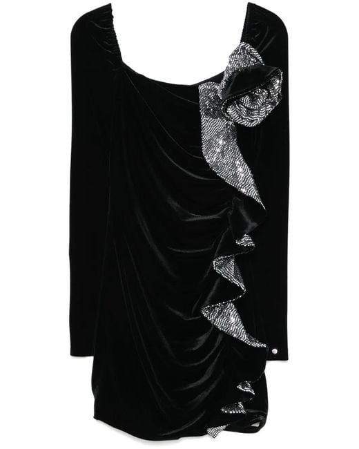 Nissa Black Sequin-Detail Velvet Mini Dress