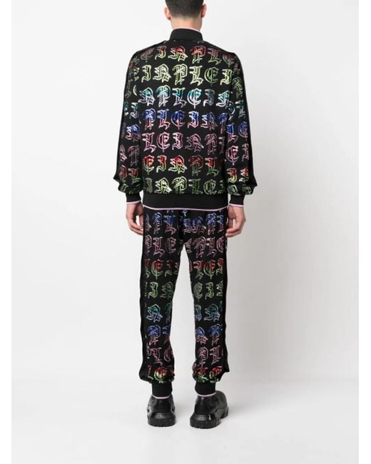 Philipp Plein Black Gothic Logo-Print Tracksuit for men
