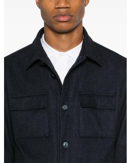 Herno Blue Felted Button-Up Shirt Jacket for men