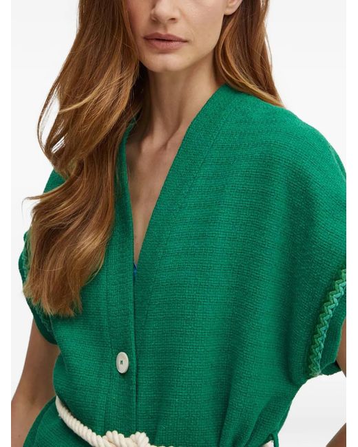 La Petite Francaise Green Verdict Rope-Belt V-Neck Cardigan