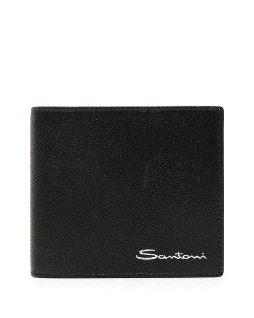Santoni Black Bi-fold Leather Wallet for men