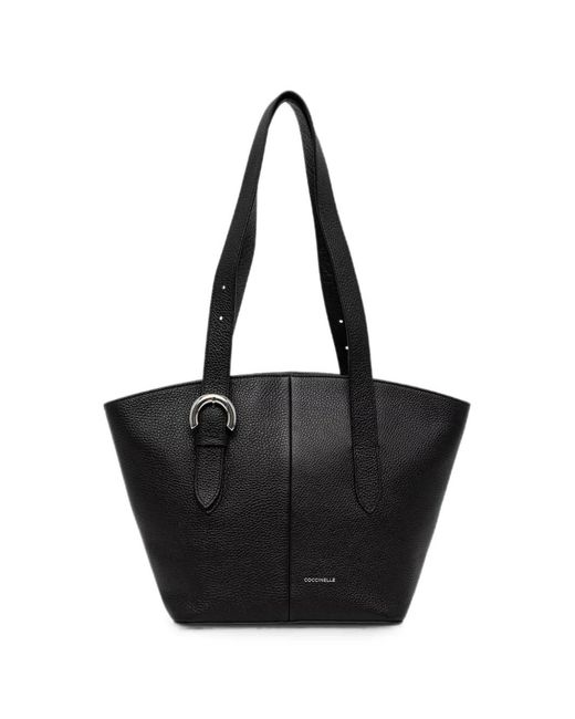 Coccinelle Black Buckle-Detail Pebbled Tote Bag