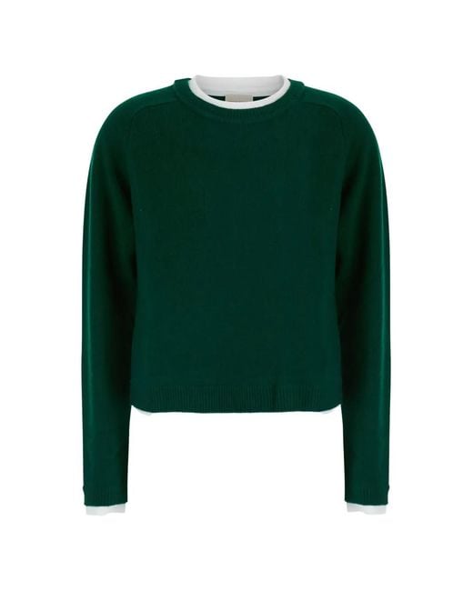 Semicouture Green Sarah Layered-Detail Raglan-Sleeve Sweater