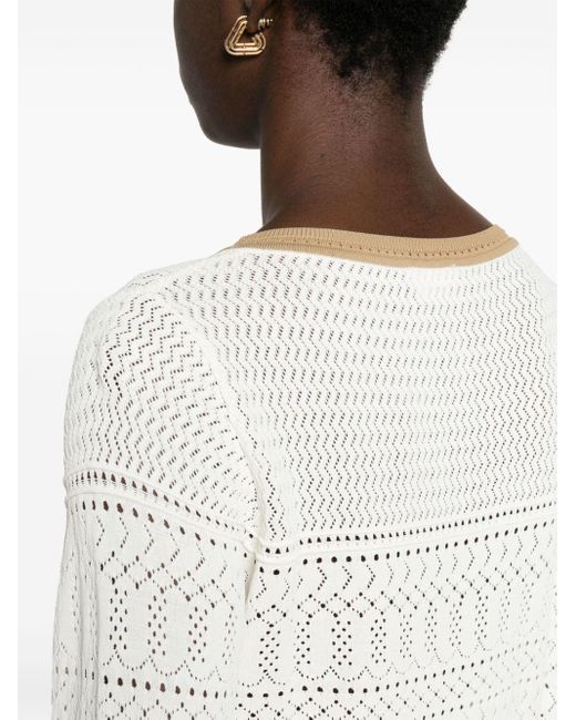 Liu Jo White Long-sleeve Pointelle-knit Blouse