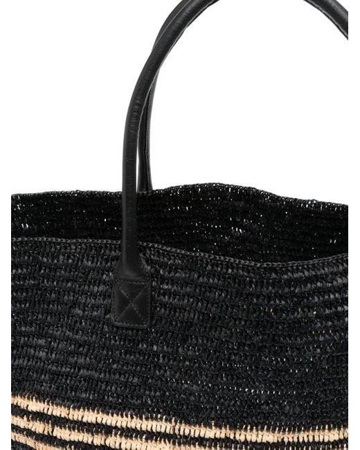 IRO Gestreepte Raffia Schoudertas in het Black
