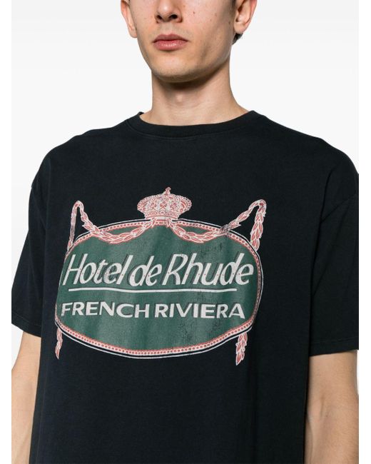 Rhude Black Riviera Cotton T-shirt for men