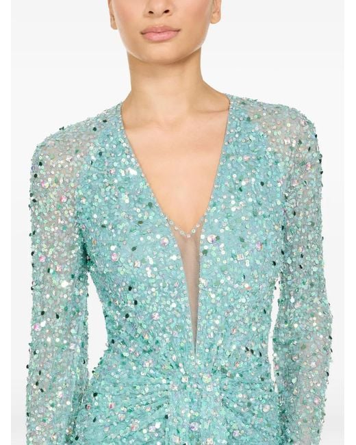 Jenny Packham Green Plunge V-Neck Long Dress