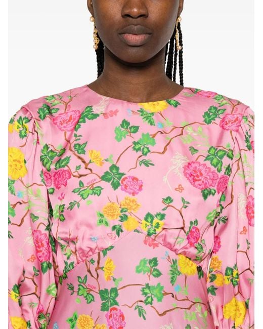 Nissa Pink Printed Midi Dress