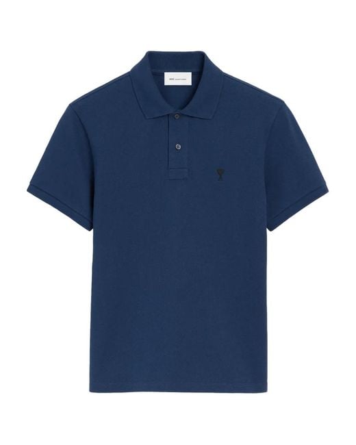 AMI Blue Cotton Short Sleeves Ami De Coeur Polo Shirt for men