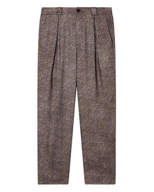 Giorgio Armani Gray Pleated Herringbone Trousers for men