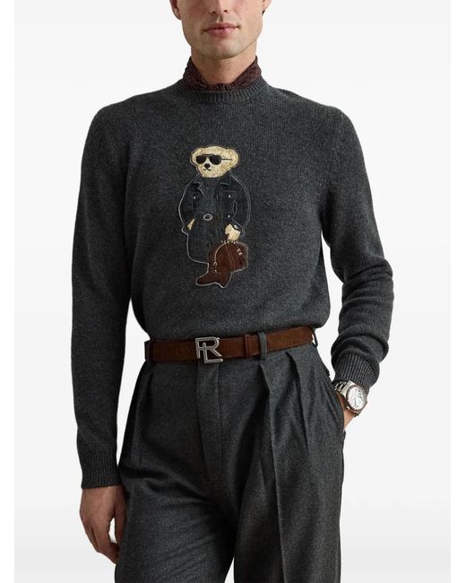 Ralph Lauren Black Polo Bear Patch Sweater for men