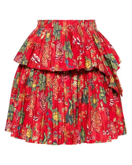Ulla Johnson Red Juno Pleated Miniskirt
