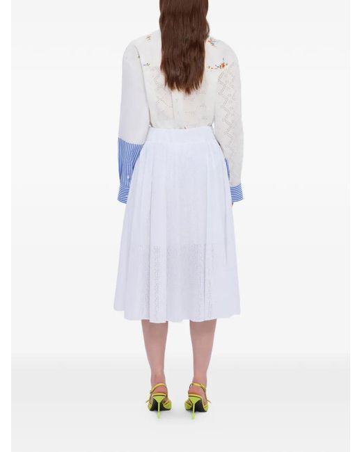 MSGM White Eyelet Midi Skirt