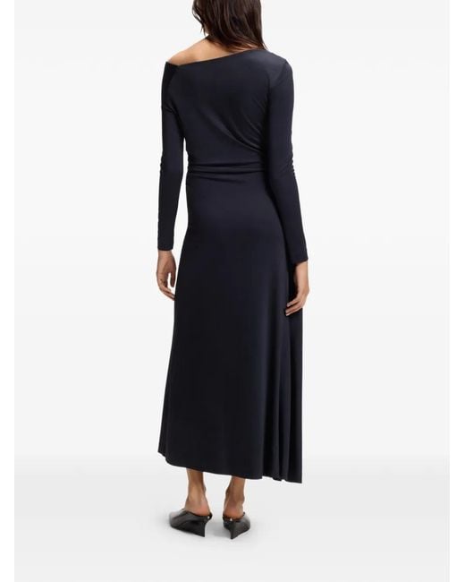 Boss Blue Asymmetric-Neck Ruched-Detailing Midi Dress