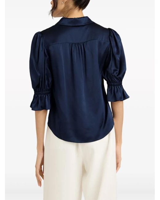 Cinq À Sept Blue Fiona Puff-Sleeves Silk Blouse