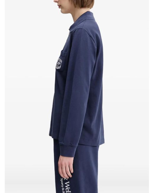 Sporty & Rich Blue Long-Sleeve Logo-Embroidered Polo Shirt