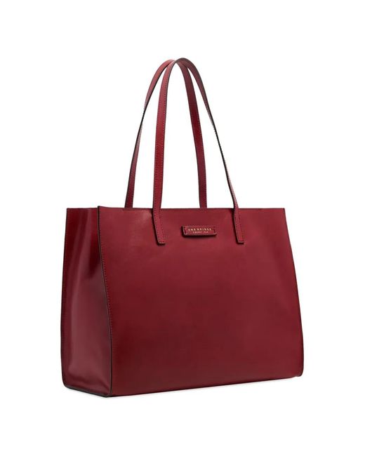The Bridge Red Logo-Plaque Leather Tote Bag
