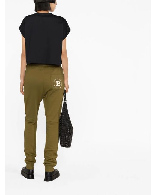 Balmain Green Panelled Slim-Cut Track Pants