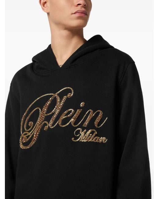 Philipp Plein Black Hoodie À Ornements Strassés for men