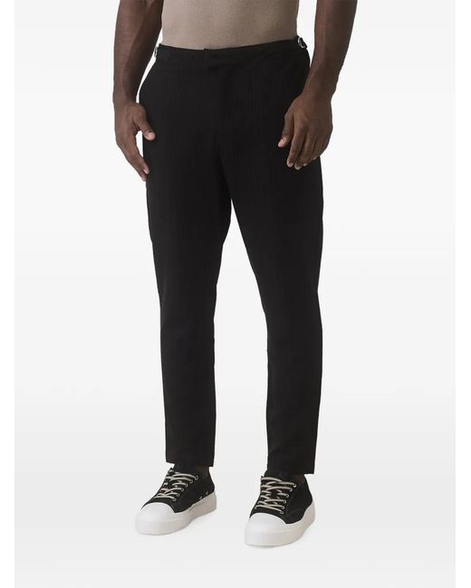 Mauvais Black Savile Pinstripe-Pattern Side-Adjuster Trousers for men