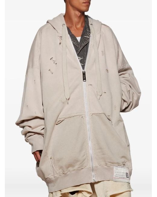 Maison Mihara Yasuhiro White Distressed Zip-Up Hoodie for men