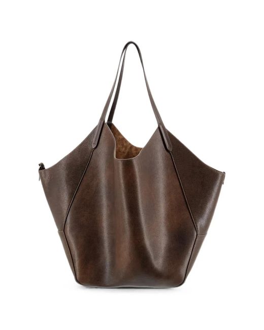 Brunello Cucinelli Brown Lizard-Effect Leather Bucket Bag