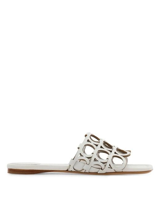 Ferragamo White Gancini Slides