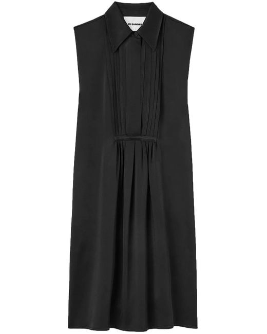 Jil Sander Black Classic-Collar Satin-Finish Dress