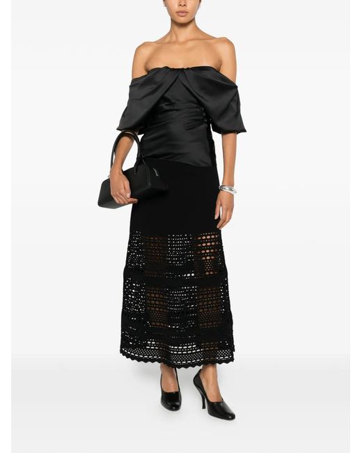 McQueen Black Off-The-Shoulder Draped Top