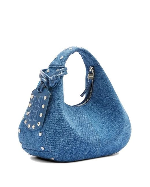 Ganni Blue Stud-Embellished Denim Tote Bag