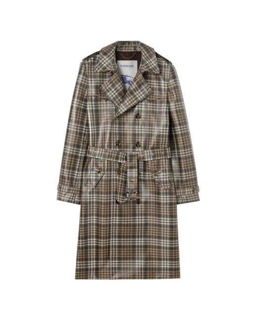 Burberry Gray Checked Belted Coat for men