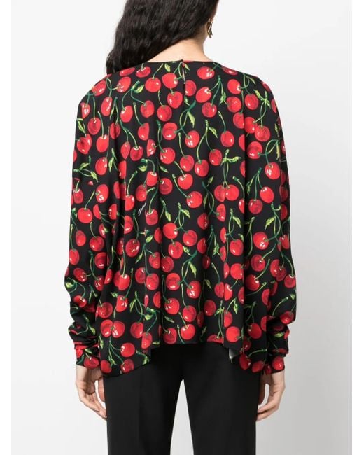 Dolce & Gabbana Red Cherry-Print Long-Sleeve Blouse