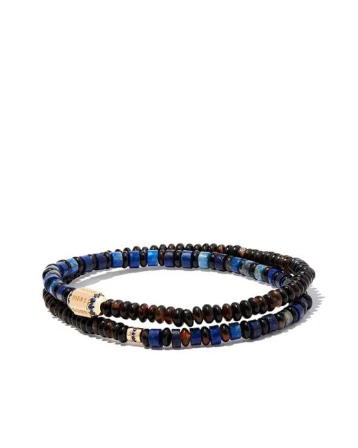 Luis Morais Blue 14Kt Good Vibes Beaded Wrap Around Bracelet for men