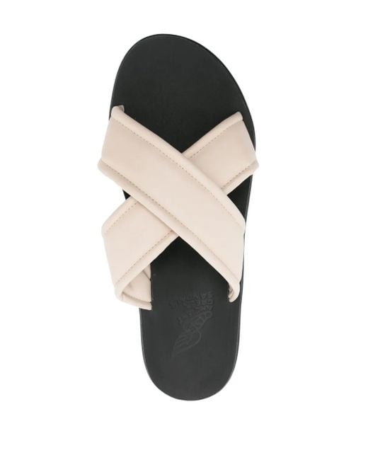 Ancient Greek Sandals White Paris Leather Slides for men