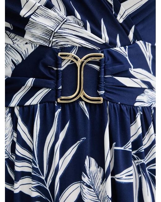 Morgan Blue Leaf-Print Buckle-Detail Maxi Dress