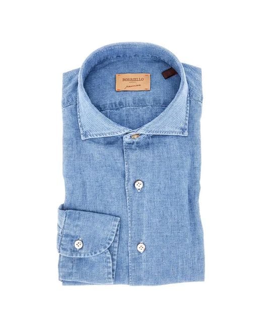 Borriello Blue Denim-Effect Cotton Shirt for men