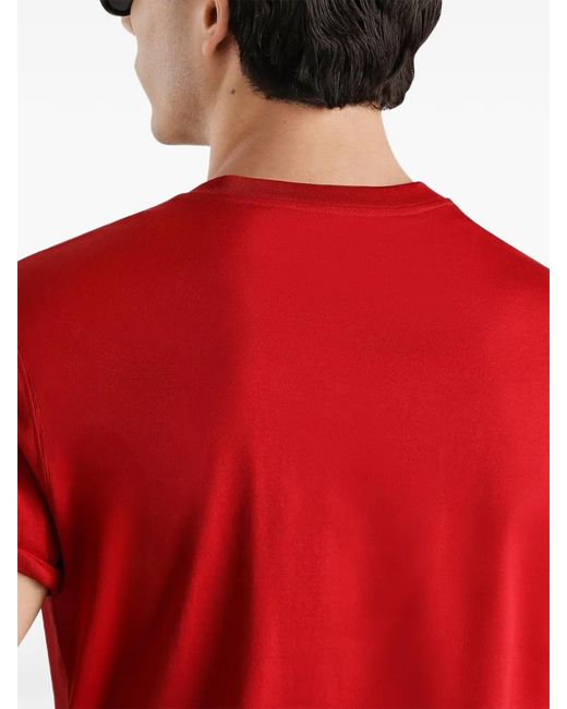 Dolce & Gabbana Red Cotton T-Shirt With Logo Embroidery for men