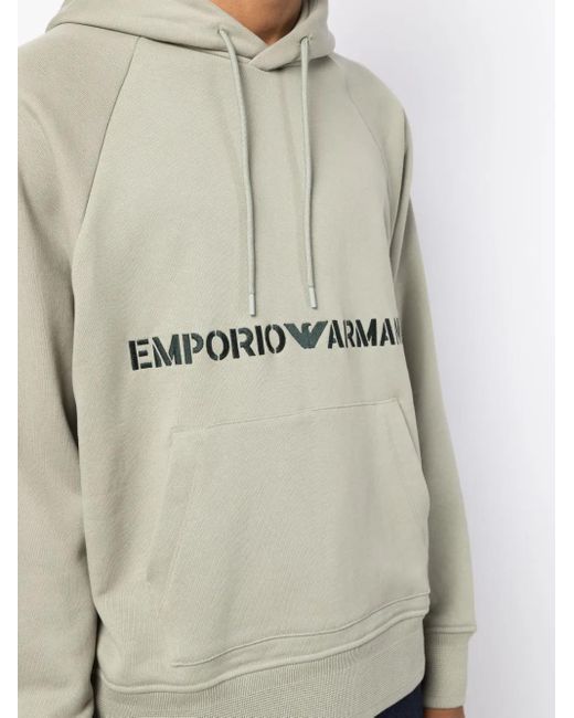Emporio Armani Gray Logo-Embroidered Cotton Hoodie for men