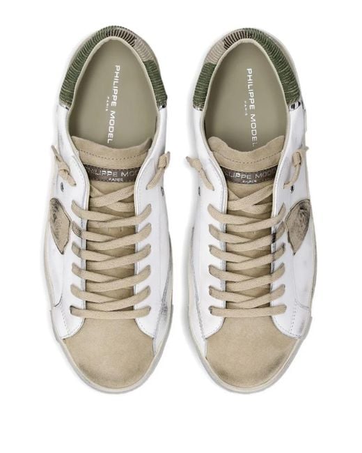 Philippe Model White Camouflage-Panel Leather Sneakers for men