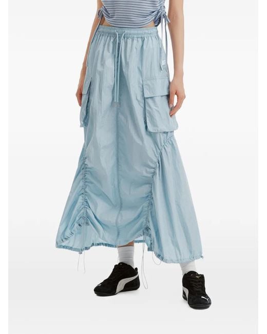 Mini Cream Blue Cargo Drawstring Maxi Skirt