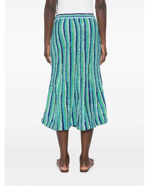 Tory Burch Green Striped-Pattern Midi Skirt