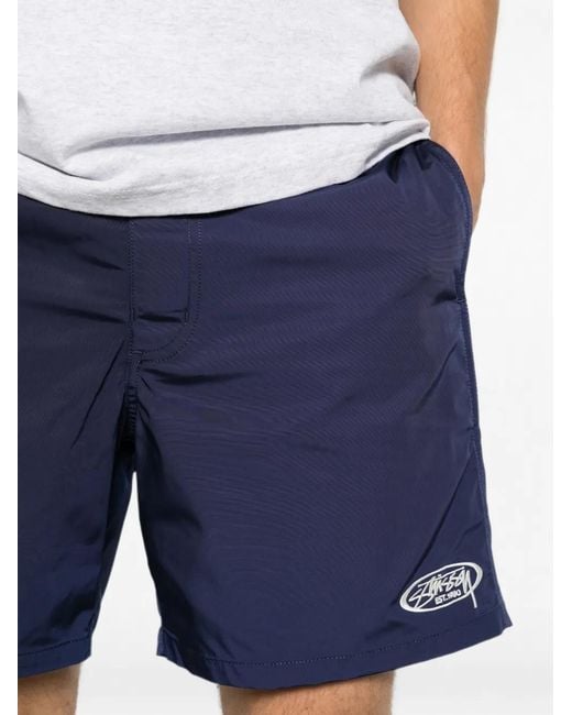 Stussy Blue Coastal Board Logo-Embroidered Shorts