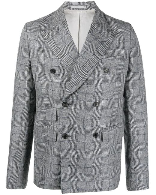 KENZO Gray Checked Double-Breasted Blazer for men