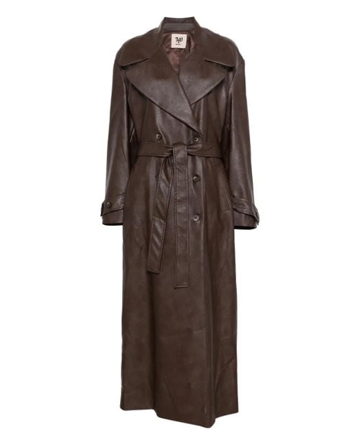 Belted double-breasted leather coat Aniye By de color Brown