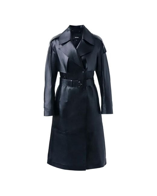 Mackage Blue Carmela Belted Leather Coat